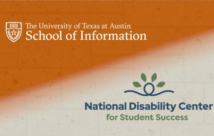 iSchool and National Disability Center logos on an orange and tan gradient background